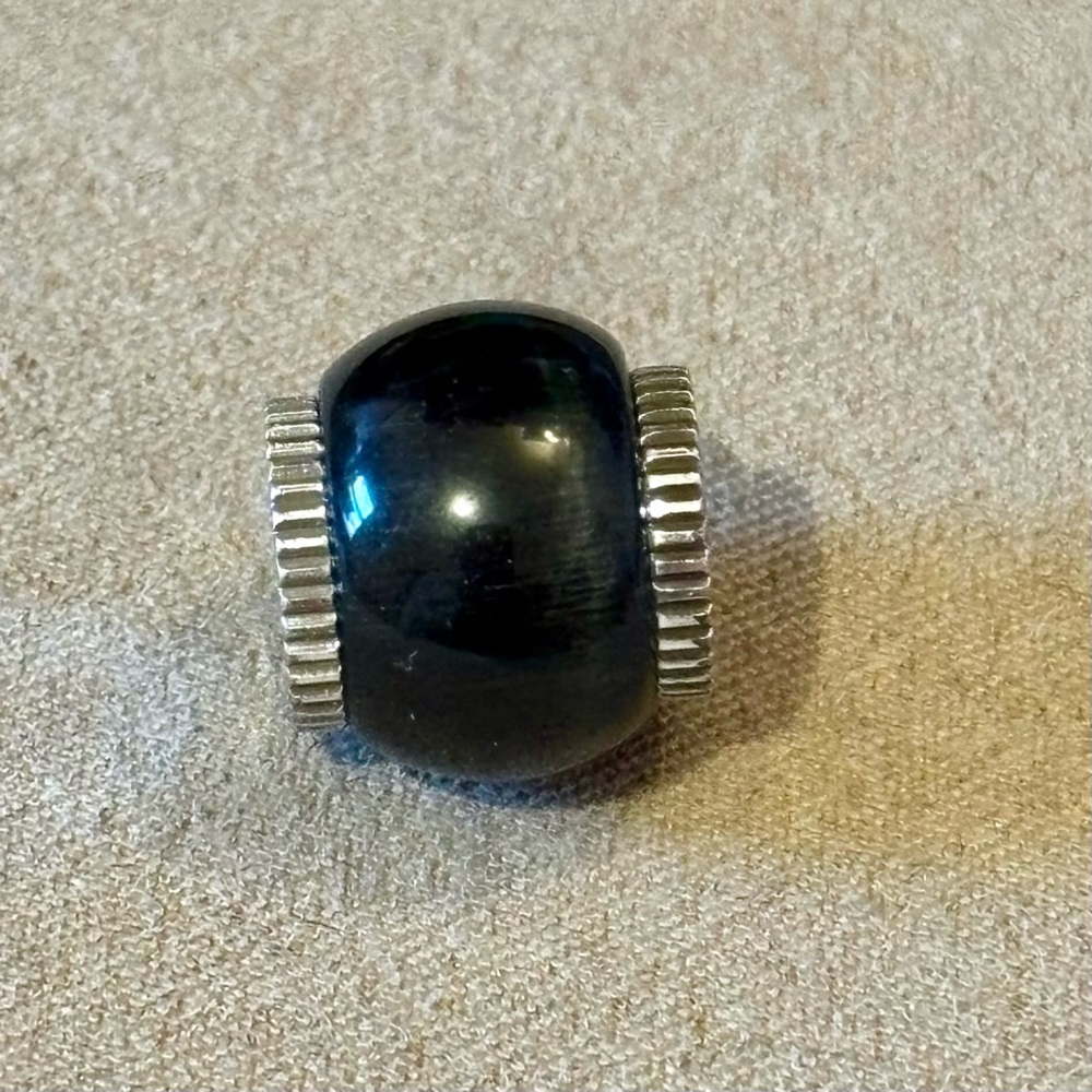 🆕 Brighton ABC Glass bead in black Optic glass with silver edges Retired NWOT